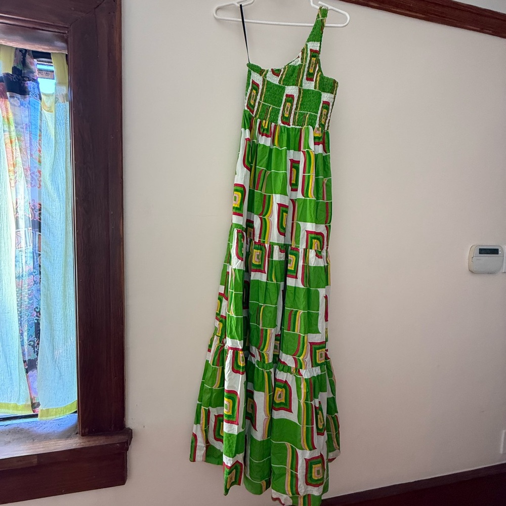 SWF Retro Green One Shoulder Maxi Dress